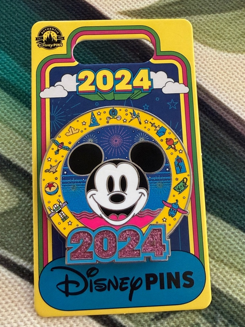 Disney 2024 Mickey Pin Card — Yellow, Blue & Black